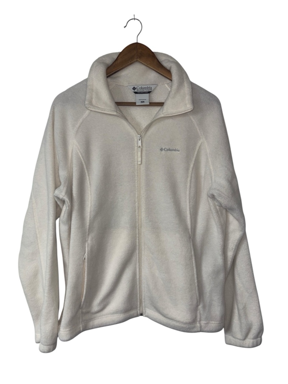 Columbia White Cream Full-Zip Fleece Sweatshirt Soft Cozy Lounge Size Women XL